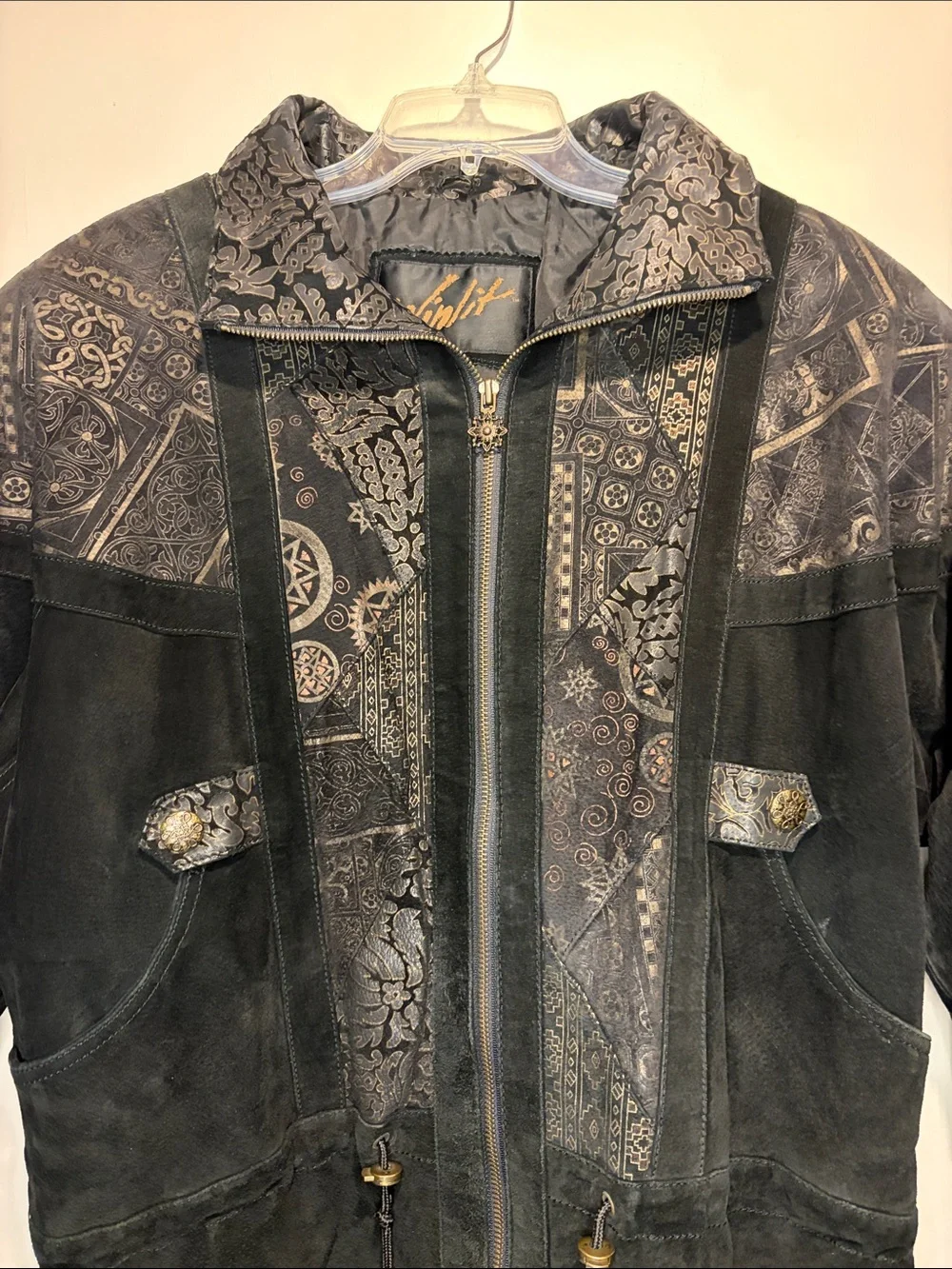 Winlit Genuine Leather Black Mixed Media Designs Western Aztec Full Zip SZ M